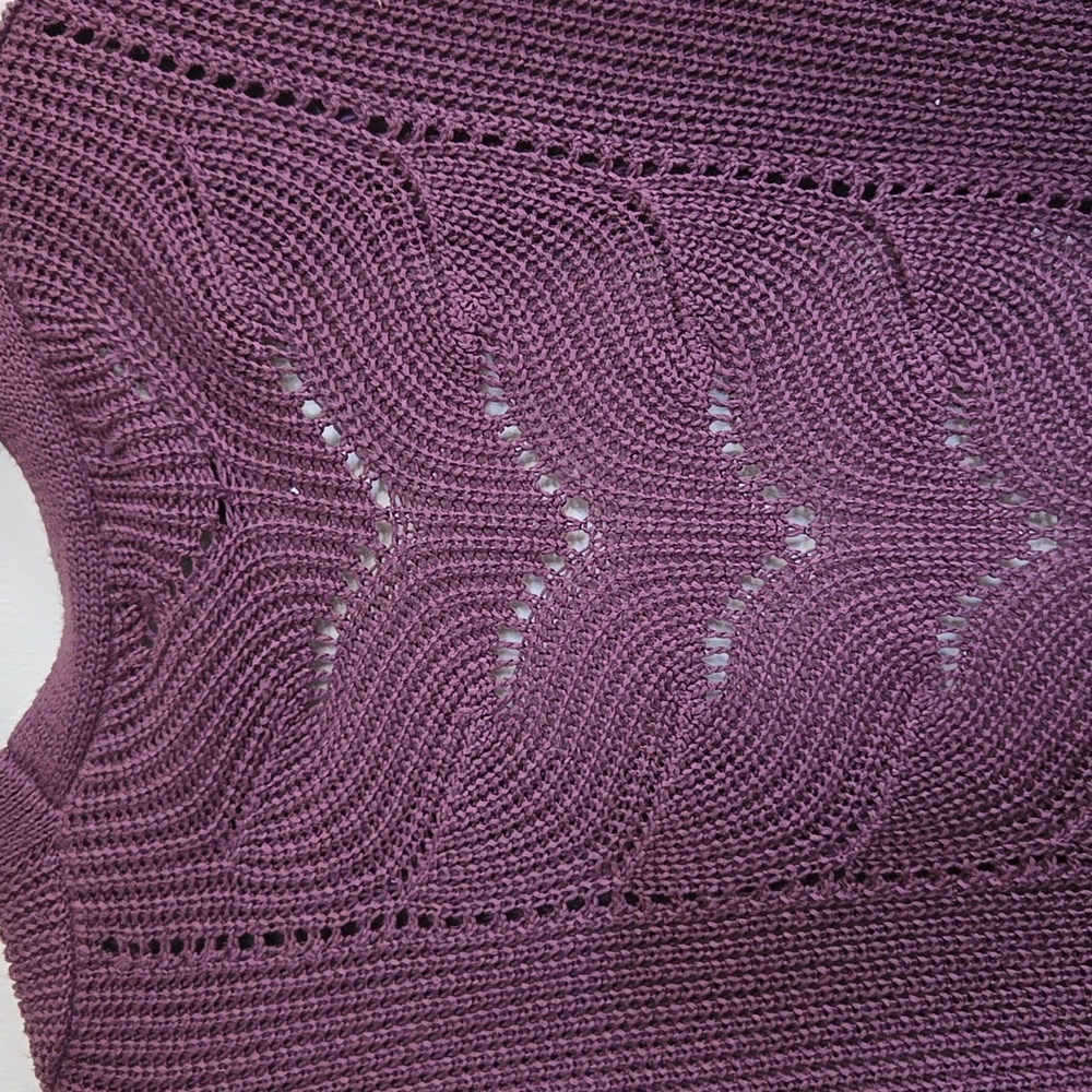 B26 Open Front Cardigan Sweater Pockets Pink Republic Size Md Eggplant Lacy - Picture 9 of 9